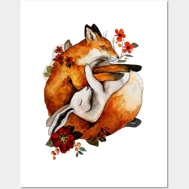 Sleepy Fox and Hare Wall Art by TatianaBS